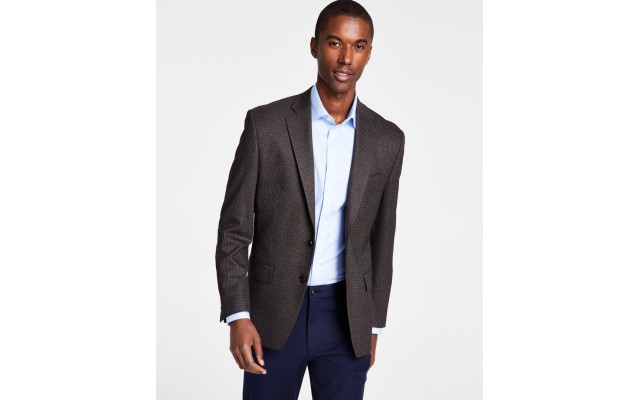  Men’s Classic-Fit Stretch Check Sport Coat, Brown, 38S