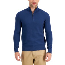 Michael Kors Mens Layering Collared 3/4 Zip Pullover  Sweater, Blue, X-Large