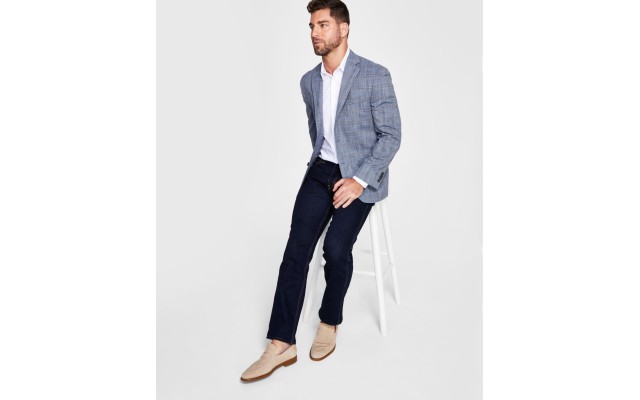  Men’s Modern-Fit Plaid Sport Coat, Grey, 44S