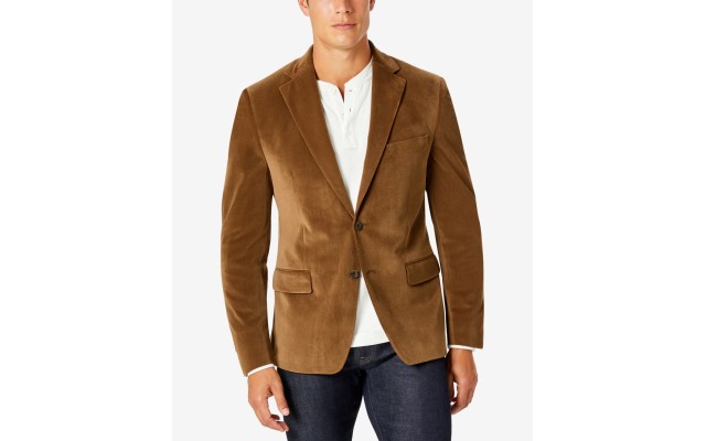  Men’s Modern-Fit Velvet Blazer, Mustard, 36S