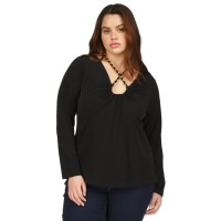 Michael Kors Plus Size Chain-Neck Long-Sleeve Top – Black, 1X