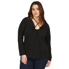 Michael Kors Plus Size Chain-Neck Long-Sleeve Top – Black, 1X