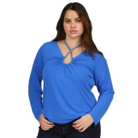 Michael Kors Plus Size Chain-Neck Long-Sleeve Top – Grecian Blue, 3X