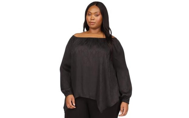  Plus Size Jacquard Snakeskin-Print Handkerchief-Hem Top – Black, 3X