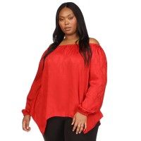 Michael Kors Plus Size Jacquard Snakeskin-Print Handkerchief-Hem Top – Crimson, 3X