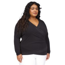 Michael Kors Plus Size Rhinestone-Trim Crossover Top – Black, 0X