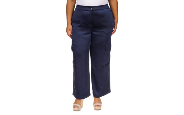  Plus Size Satin Cargo Pants – Midnight Blue, 2X