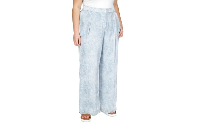  Plus Size Wide-Leg Printed Pants, Chambray, 1X