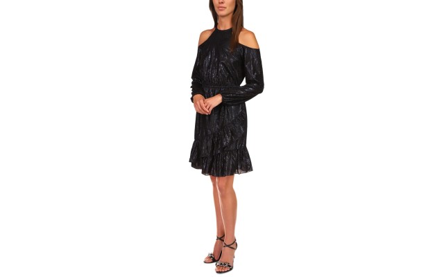  Printed Cold-shoulder Dress Black Small