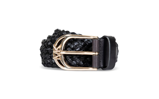  Women’s Braided Leather Belt – Black/Gold, Small/Medium