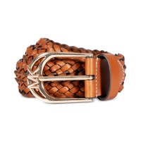 Michael Kors Women’s Braided Leather Belt – Lugggage/Gold, Large/X-Large