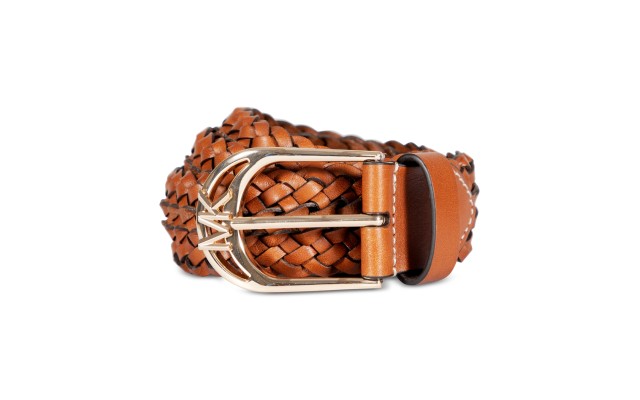  Women’s Braided Leather Belt – Lugggage/Gold, Large/X-Large