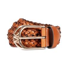 Michael Kors Women’s Braided Leather Belt ,Lugggage/Gold, Small/Medium