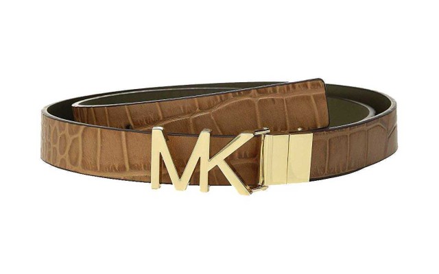  Women's Croc Embossed Leather Belt, Brown, Medium