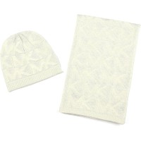 Michael Kors Women’s Debossed Knit Metallic Beanie & Scarf Set – Cream