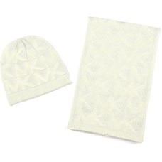 Michael Kors Women’s Debossed Knit Metallic Beanie & Scarf Set – Cream