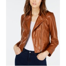 Michael Kors Women’s Leather Moto Jacket – Luggage, P