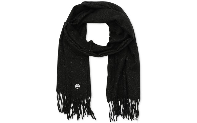  Women’s Metallic Herringbone Wrap Scarf – Black, Silver Metallic