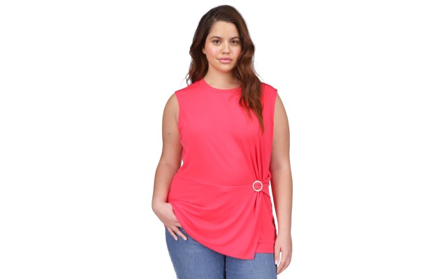 Womens Plus Size Ring Twist Sleeveless Top – Deep Pink, 1X