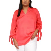 Michael Kors Womens Plus Size Solid Satin Tie Top, Geranium, 0X