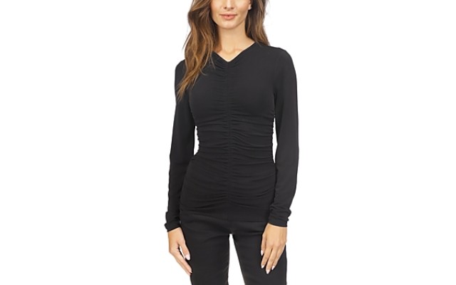  Women’s Ruched-Front Knit Top – Black, Large