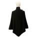  Women’s Wide-Rib Button Turtleneck Poncho – Black