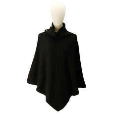 Michael Kors Women’s Wide-Rib Button Turtleneck Poncho – Black