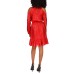 Michael  Women’s Long Cold Shoulder Sleeve Flounce Hem Dress Crimson Medium