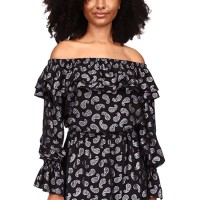 Michael Michael Kors Womens Paisley Print Off-the-Shoulder Top, Black, XXS