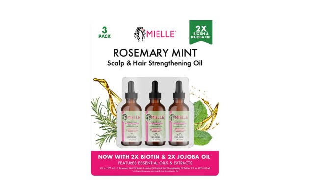 Mielle Rosemary Mint Scalp & Hair Strengthening Oil, 2X Biotin & Jojoba Oil, 3 pk./2 oz.