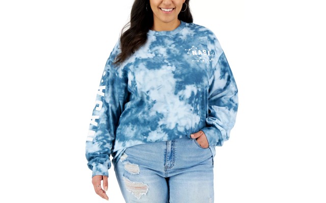  Womens Tie-Dyed Nasa Graphic Top, Blue, 1X