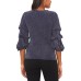  Women’s Glitter-Knit Tiered-Sleeve Surplice Top, Navy Silver, Small