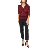 Msk Womens Split-Sleeve Metallic Blouson Top, Black/Red, Large