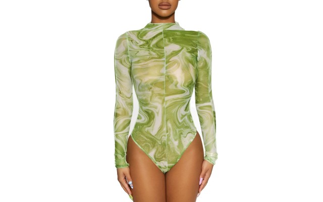  High-neck Tie-dyed Bodysuit, Green, X-Small