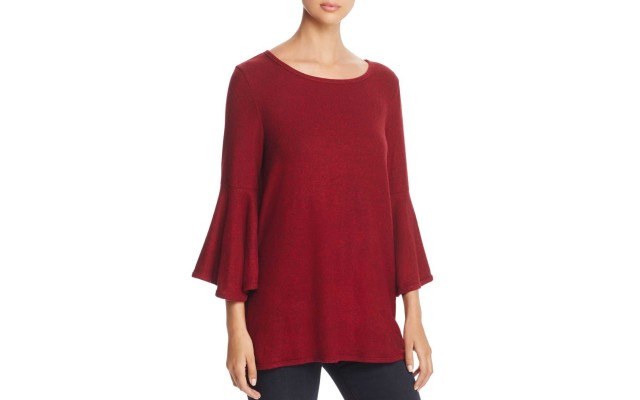 Nally & Millie Women’s Bell-Sleeve Fleece Tunic Tops, Dark Red, Small