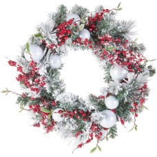 National Tree Company 24″ Christmas Wreath with Red and White Ornaments