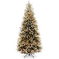 National Tree Company 7.5′ Dunhill Fir Slim Hinged Tree with Snow, Red Berries, Cones & 600 Clear Lights
