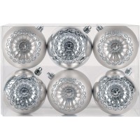 National Tree Company First Traditions Christmas Tree Ornaments, Metallic Silver with Swirls, Set of 6
