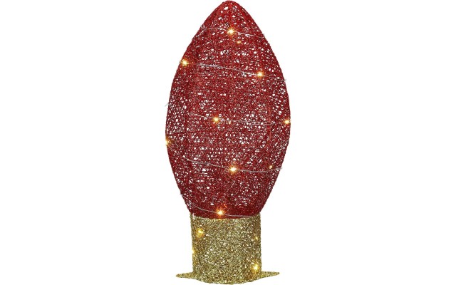  Pre-Lit Outdoor Light Bulb Decoration, Red, White LED Lights, Battery Operated, Christmas Collection, 20 Inches