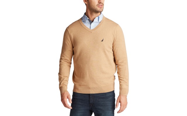  Men’s Lightweight Jersey V-Neck Sweater, Coastal Camel, Small