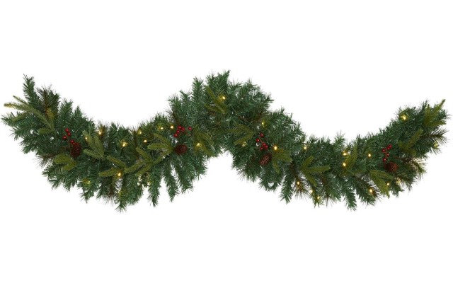  6ft. Mixed Pine Artificial Christmas Garland with 35 Clear LED Lights, Berries and Pinecones