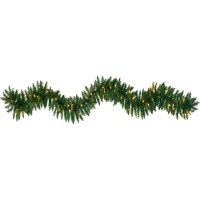 Nearly Natural 9ft. Christmas Pine Artificial Garland with 50 Warm White LEDs Lights, Green
