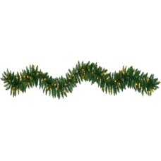 Nearly Natural 9ft. Christmas Pine Artificial Garland with 50 Warm White LEDs Lights, Green