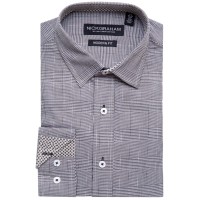 Nick Graham Men s Black Modern Fit Plaid Dress Shirt  Black, Medium, 15.5, 34/35