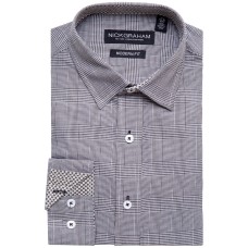Nick Graham Men s Black Modern Fit Plaid Dress Shirt  Black, Medium, 15.5, 34/35