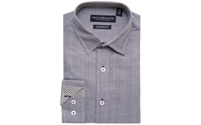  Men s Black Modern Fit Plaid Dress Shirt  Black, Medium, 15.5, 34/35