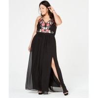 Nightway Plus Size Embroidered Corset-Back Gown