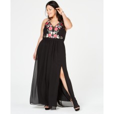 Nightway Plus Size Embroidered Corset-Back Gown