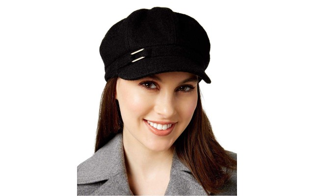  Womens Boucle Newsboy Cap (Black, One Size)