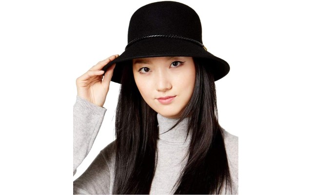  Women’s Felt Cloche Hat, One Size (Black)